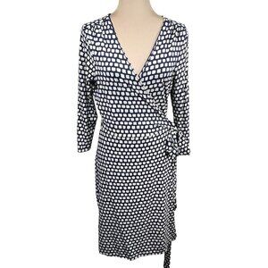 Banana Republic True Wrap Dress 3/4 Sleeve V-Neck Stretch Blue Cream Size S Smal